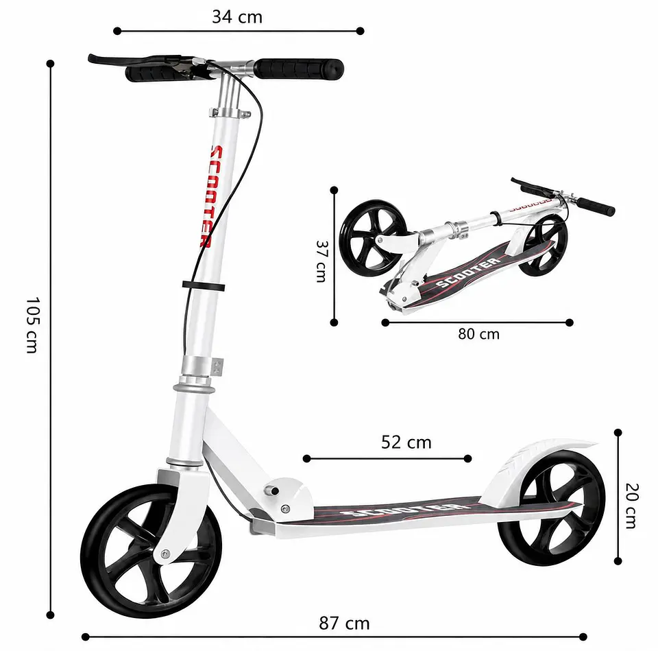 Scooter Patineta Plegable Blanca con Doble Freno y Ruedas PU 6
