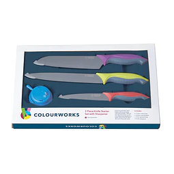 SET 3 CUCHILLOS CON AFILADOR COLOURWORKS