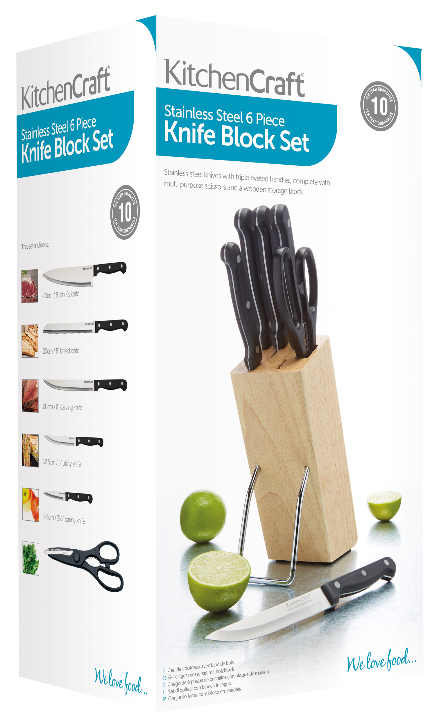 SET 5 CUCHILLOS + TIJERA BASE MADERA KITCHEN CRAFT