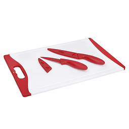 SET 2 CUCHILLOS  CON TABLA COCINA ROJO