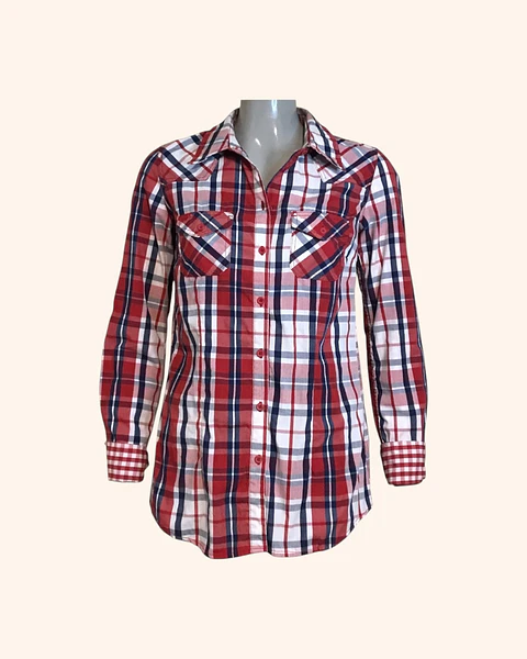 Blusa cuadrillé roja manga larga