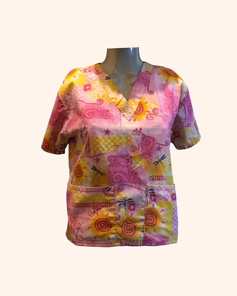 Polera clínica rosada con amarillo REMATE