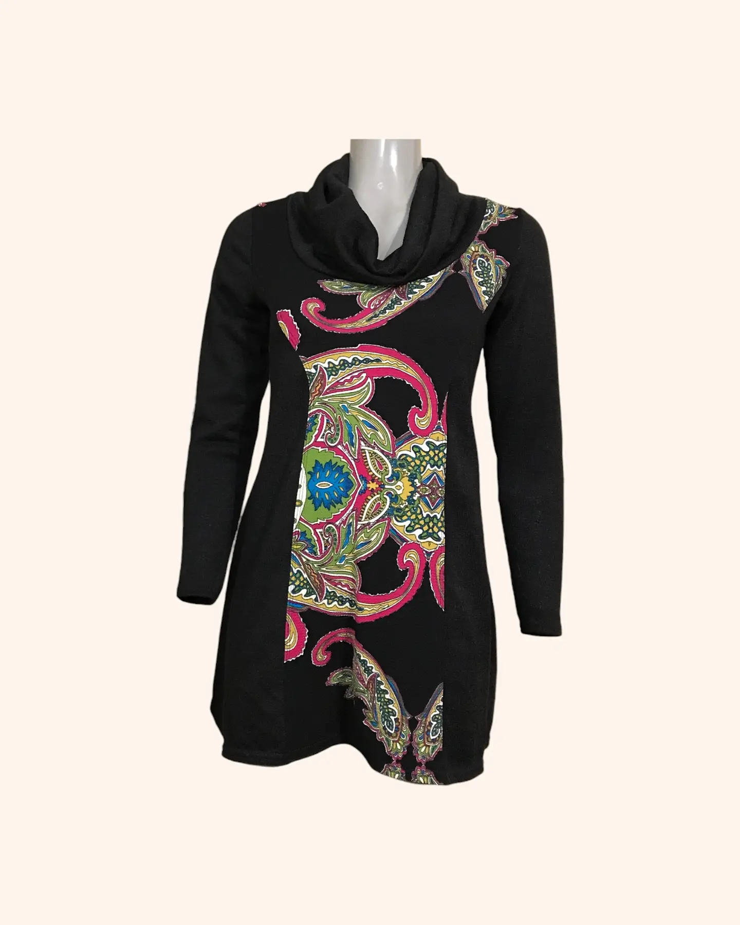 Vestido con cuello negro y colores 1