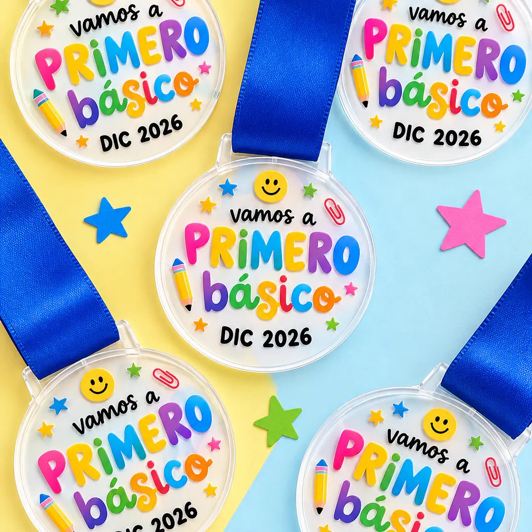 Medallas en acrílico incluyen cinta y broche  1