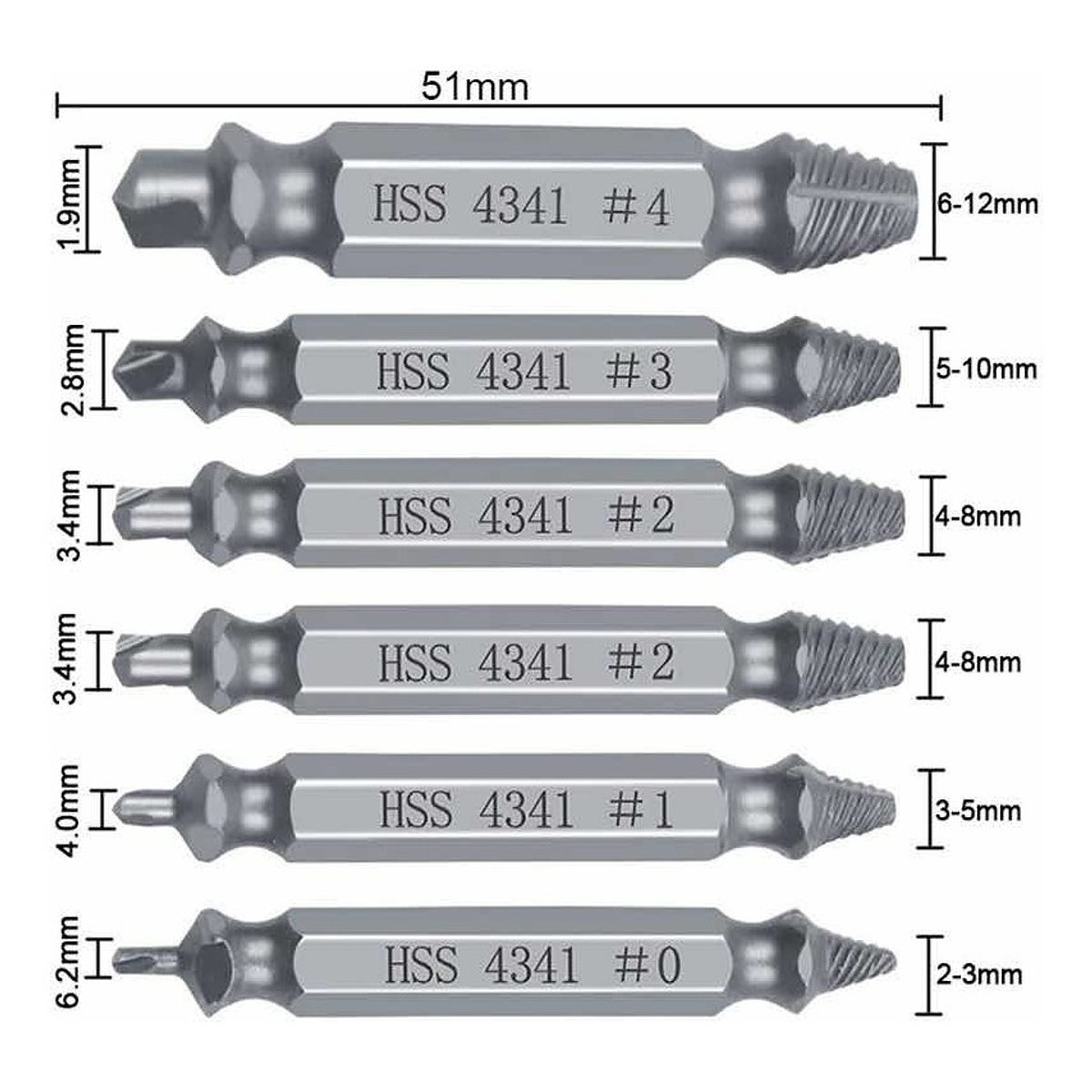 Set 6 Extractores De Tornillos Pernos Rodados Dañados