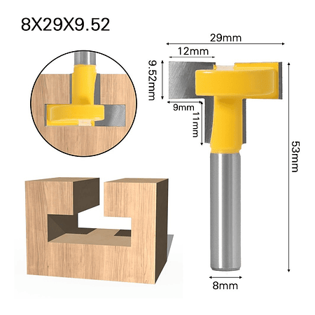 Fresa Ranura en T Madera Enrutador Vastago 8mm