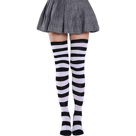 Calcetas Blanco Negro Rayas Calcetines Largos Rayados Kawaii