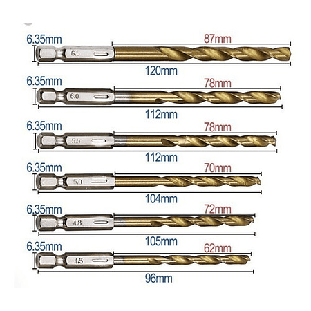 Set 13 Brocas Helicoidales De Titanio Vastago Hexagonal HSS 