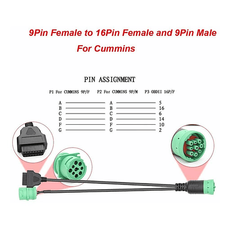 Cable Adaptador Obd2 A 9 Pin Cummins Ford Cargo Mwm J1939 