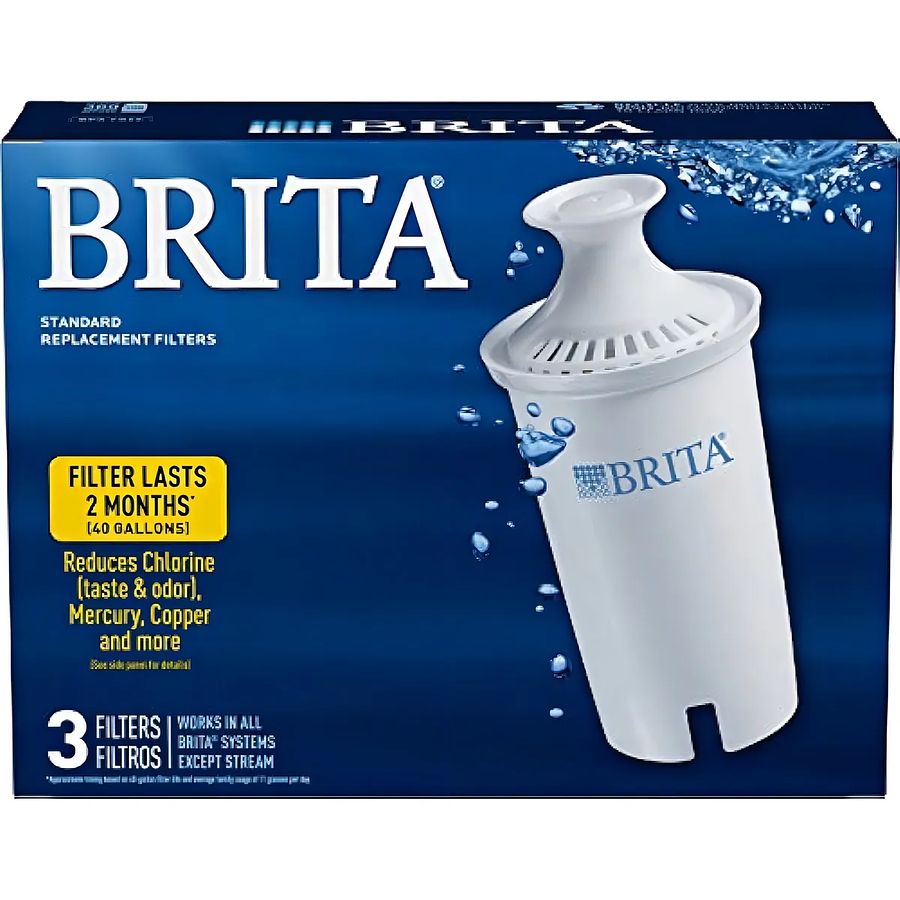 Set 3 Filtro de Agua Brita Repuesto Carbón Activo Elimina Cloro y Metales