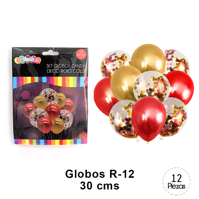 SET GLOBOS ROJO GOLD 12 unid (30 cm)