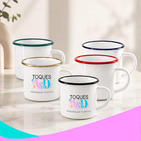 TAZÓN ENLOZADO 12oz BORDE DE COLOR