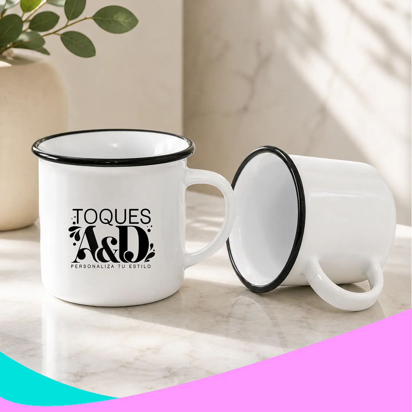 TAZÓN ENLOZADO 12oz BORDE DE COLOR 3