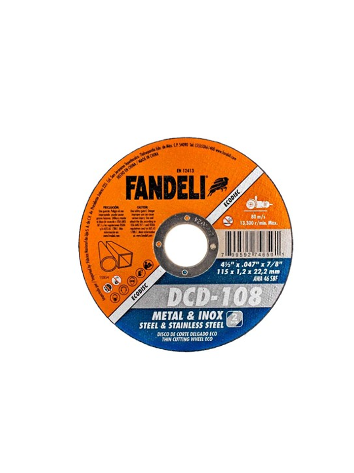 DISCO FANDELI METAL INOXIDABLE DCD-108 4-1/2X3/64 1