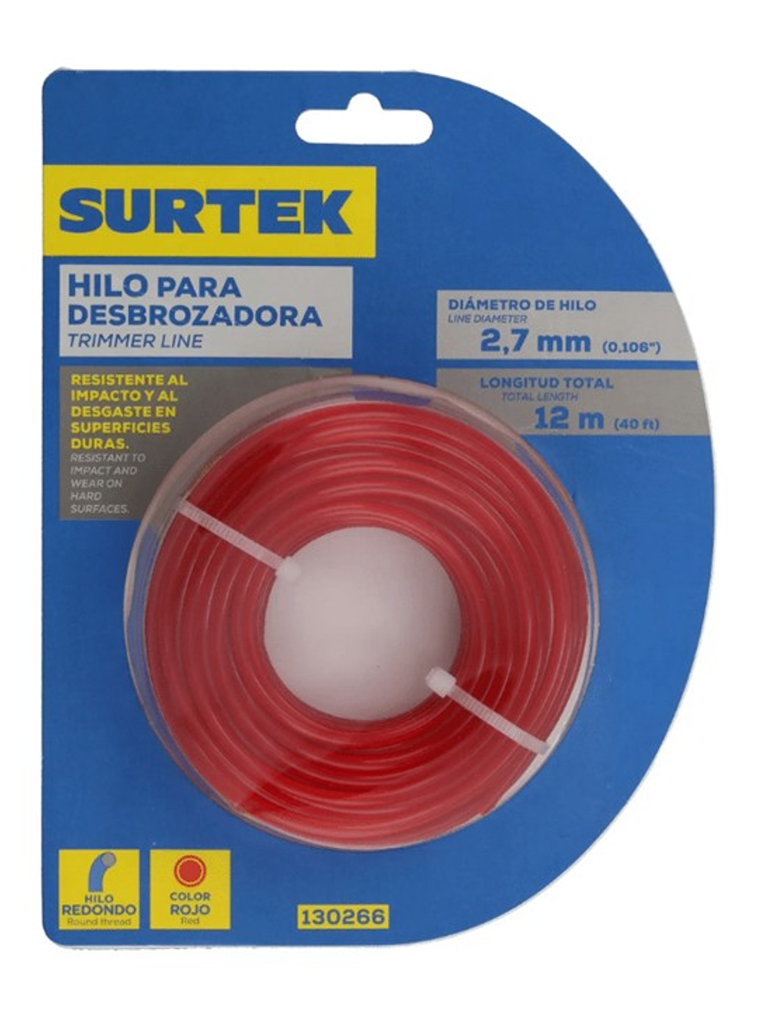 HILO PARA DESBRAZADORA ROJA  SURTEK 12M 2,7MM 130266 1