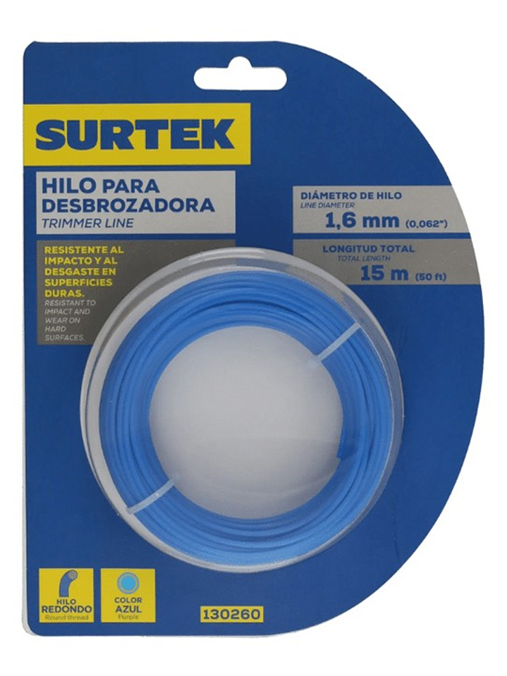 HILO PARA DESBRAZADORA AZUL 1,6MM X 15M 130260 1