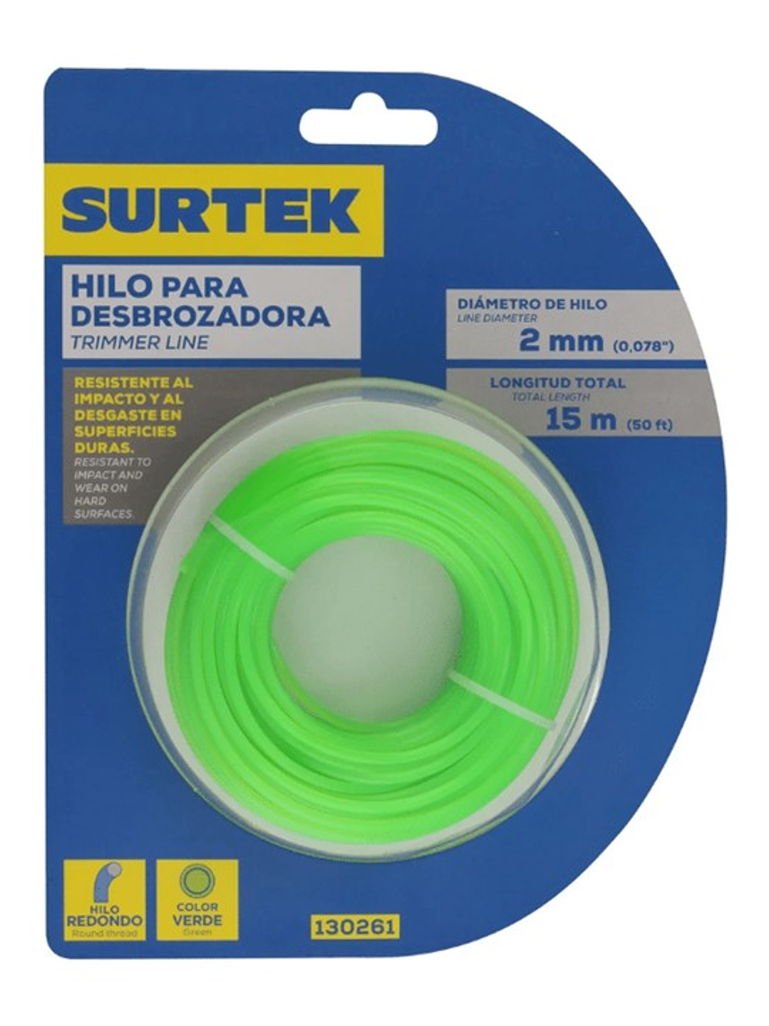 HILO PARA DESBRAZADORA VERDE SUTEK 2MM 15M 130261 1