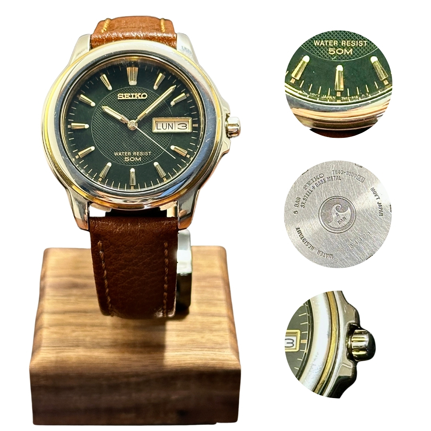 Seiko Quartz 7N43-8309 – Esfera Verde – Day-Date – 37mm 1