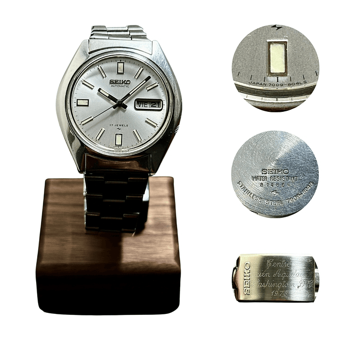 Seiko Automatic 7009-8049 37mm – Esfera Plateada – Día/Fecha – Vintage 1978 1