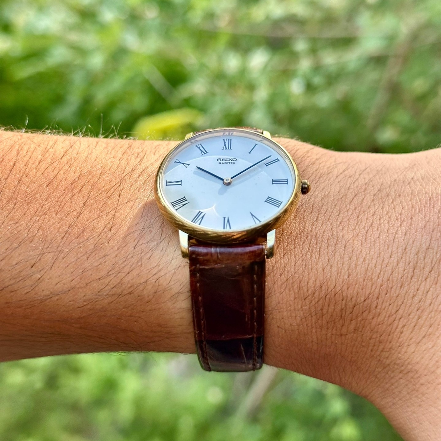 Seiko Quartz SQ – White Roman Dial Gold Tone Quartz 37mm – 7800-9029 12