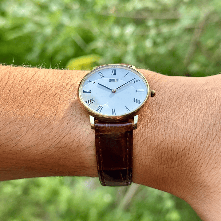 Seiko Quartz SQ – White Roman Dial Gold Tone Quartz 37mm – 7800-9029 12