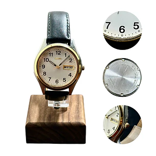 Seiko Quartz SQ - White Dial Day-Date Gold Tone 37mm - 7N43-9048