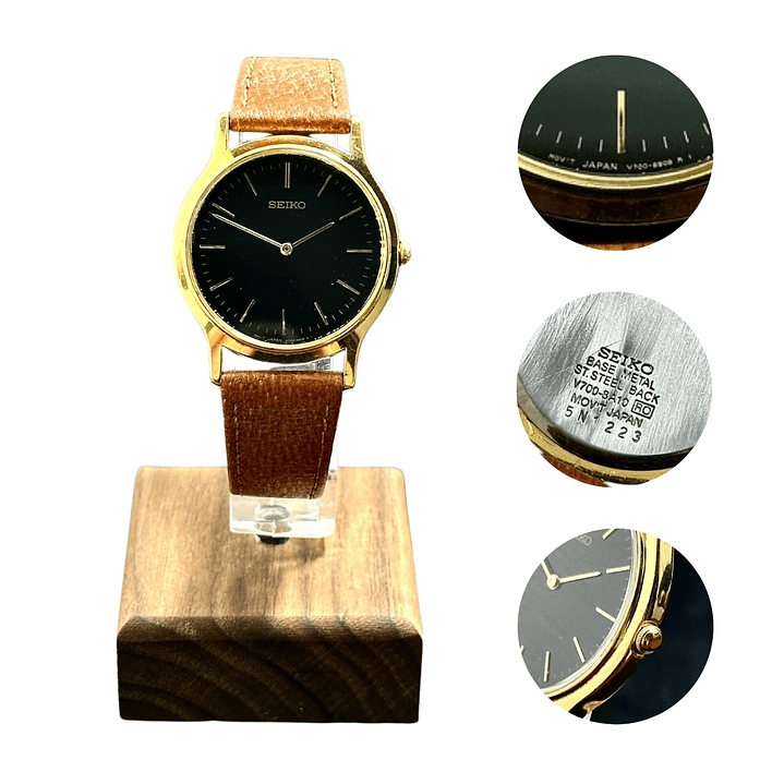 Seiko Quartz SQ – Black Dial Gold Tone – Quartz 37mm – V700-8A10 1