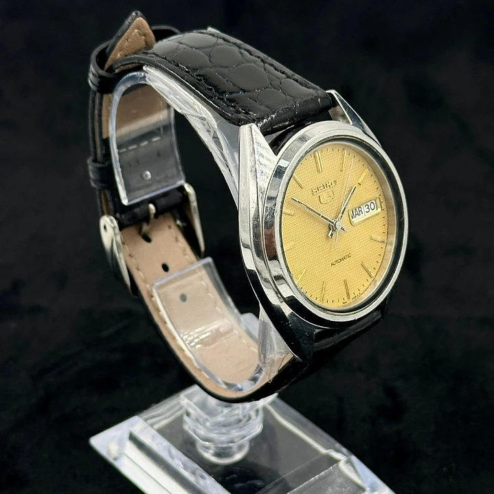 Seiko 5 Automático – Esfera Waffle Dorada – Acero – Day-Date – 7S26-3040 2