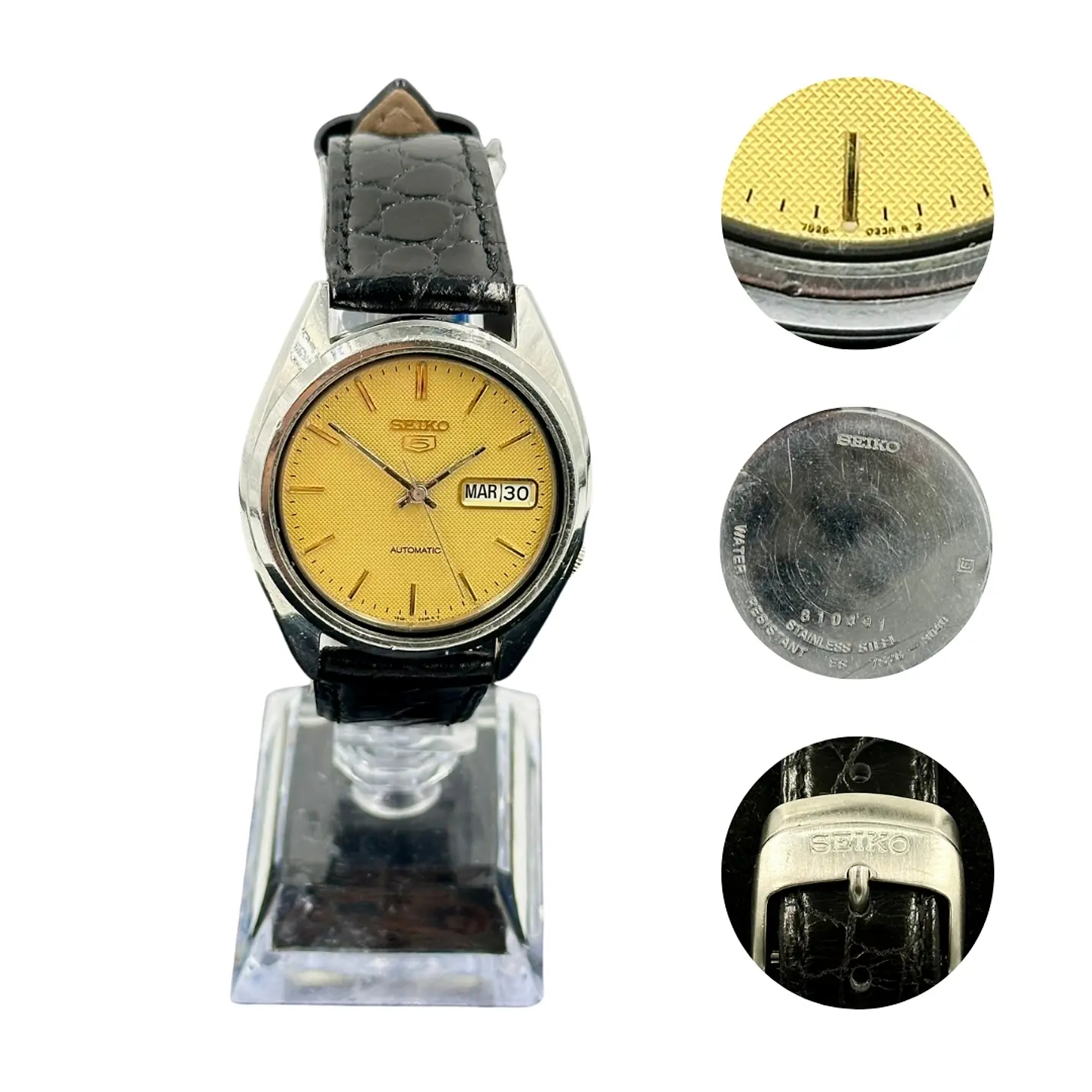 Seiko 5 Automático – Esfera Waffle Dorada – Acero – Day-Date – 7S26-3040 1