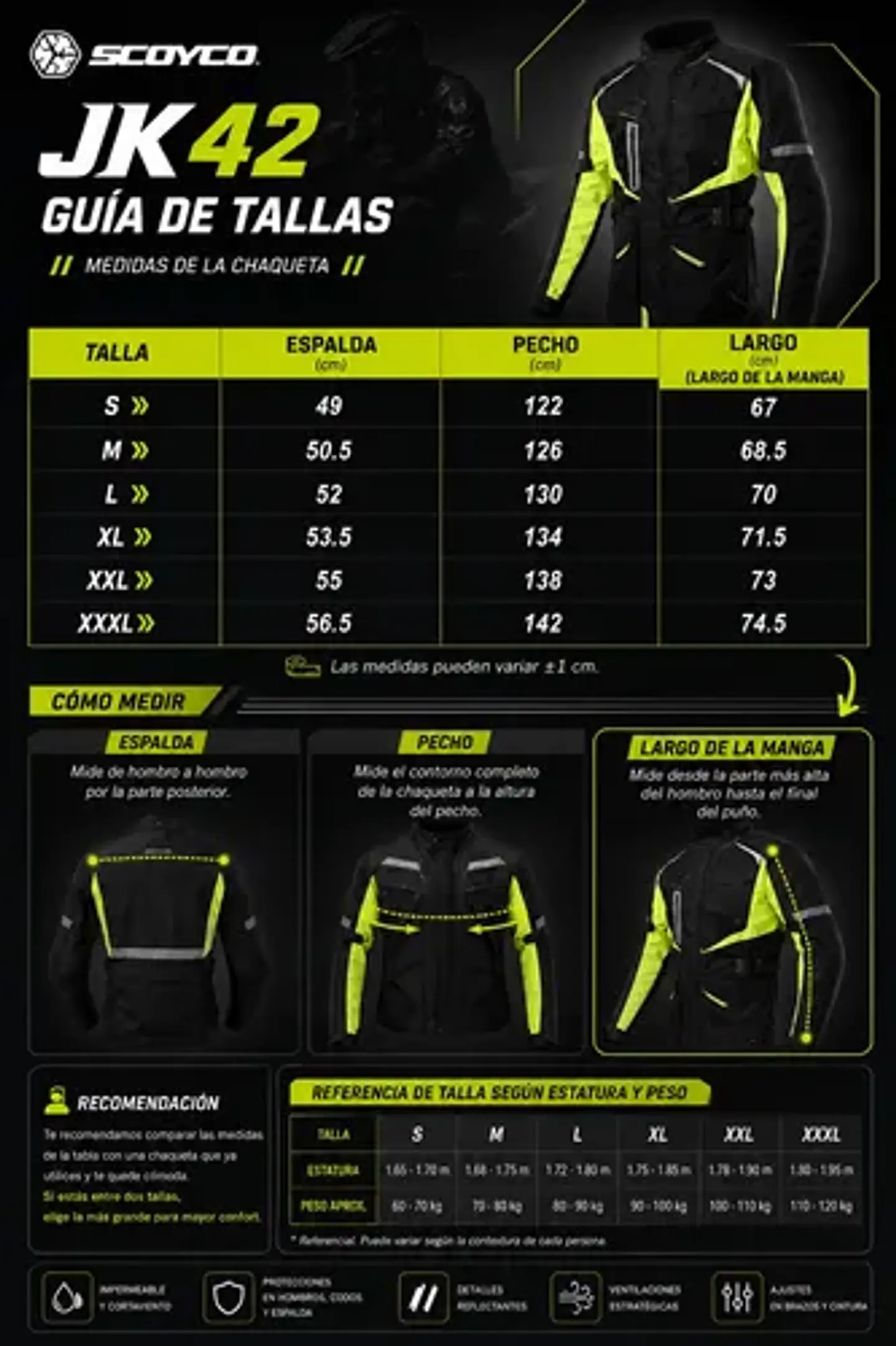 Chaqueta Moto Scoyco Jk42 Reflectante Waterproof 10