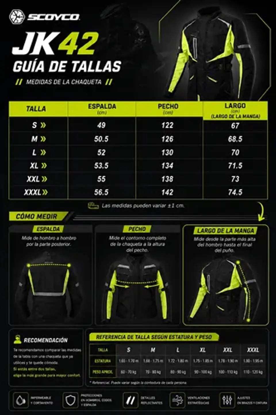 Chaqueta Moto Scoyco Jk42 Reflectante Waterproof 10