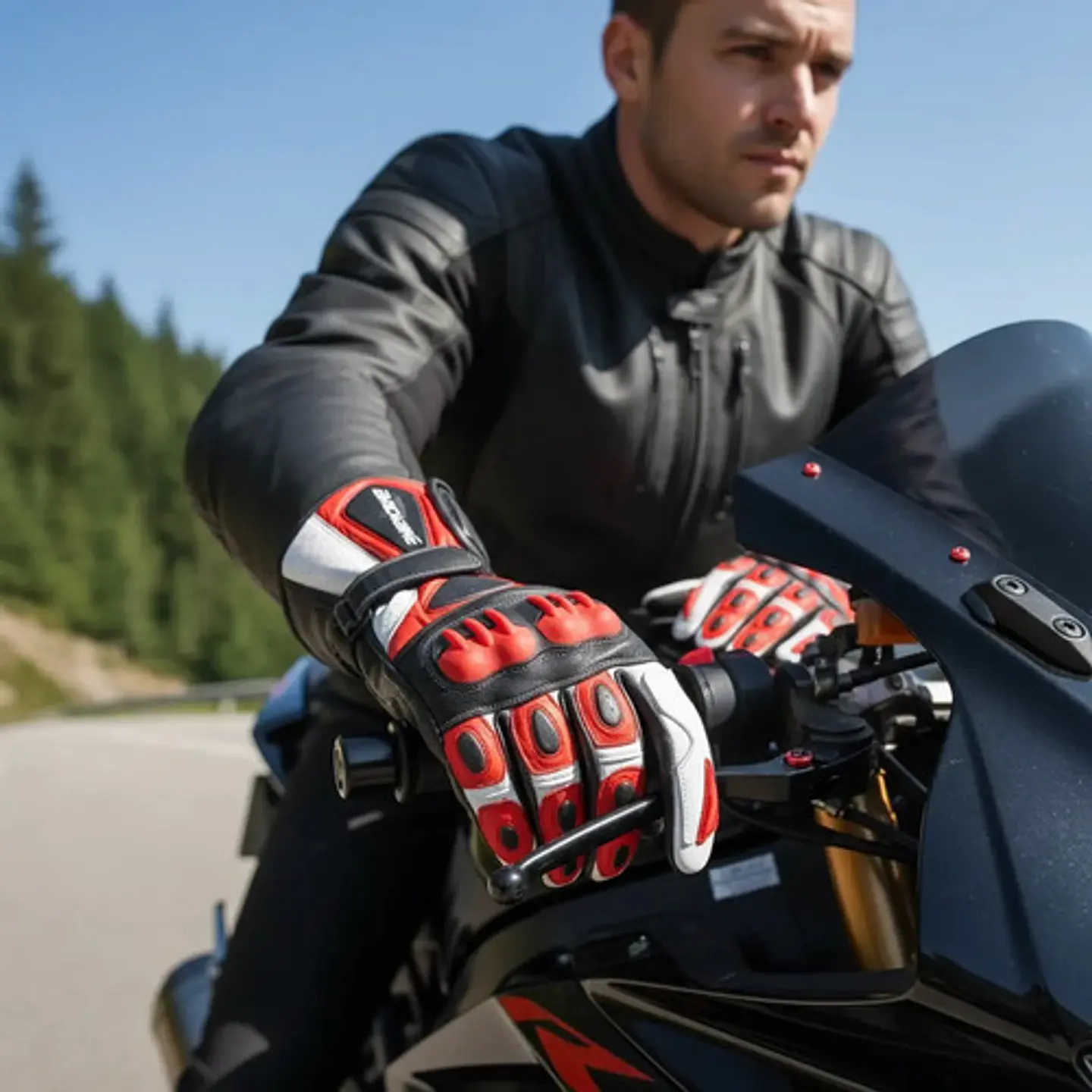 Guantes De Moto Black Bike Cuero Rojo 3