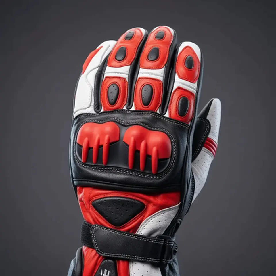 Guantes De Moto Black Bike Cuero Rojo 4