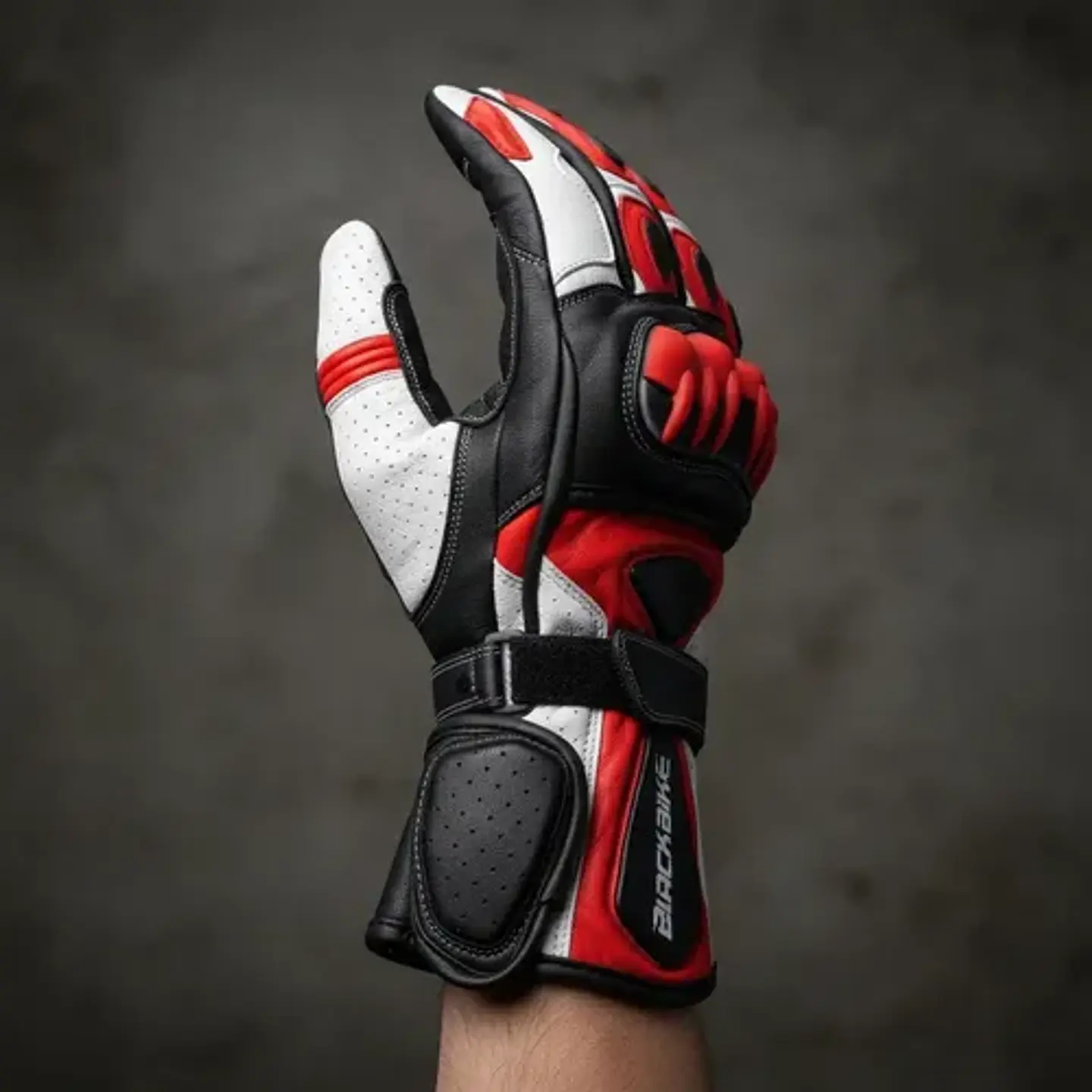 Guantes De Moto Black Bike Cuero Rojo 5