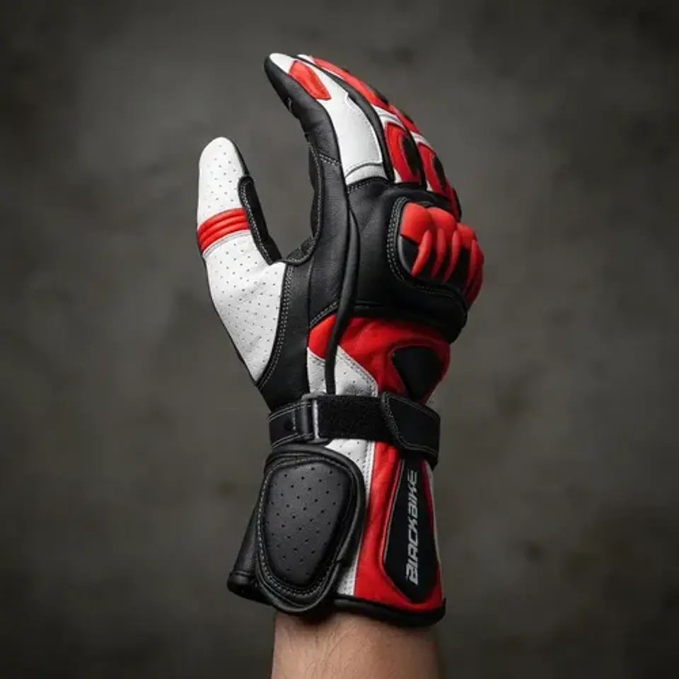 Guantes De Moto Black Bike Cuero Rojo 5