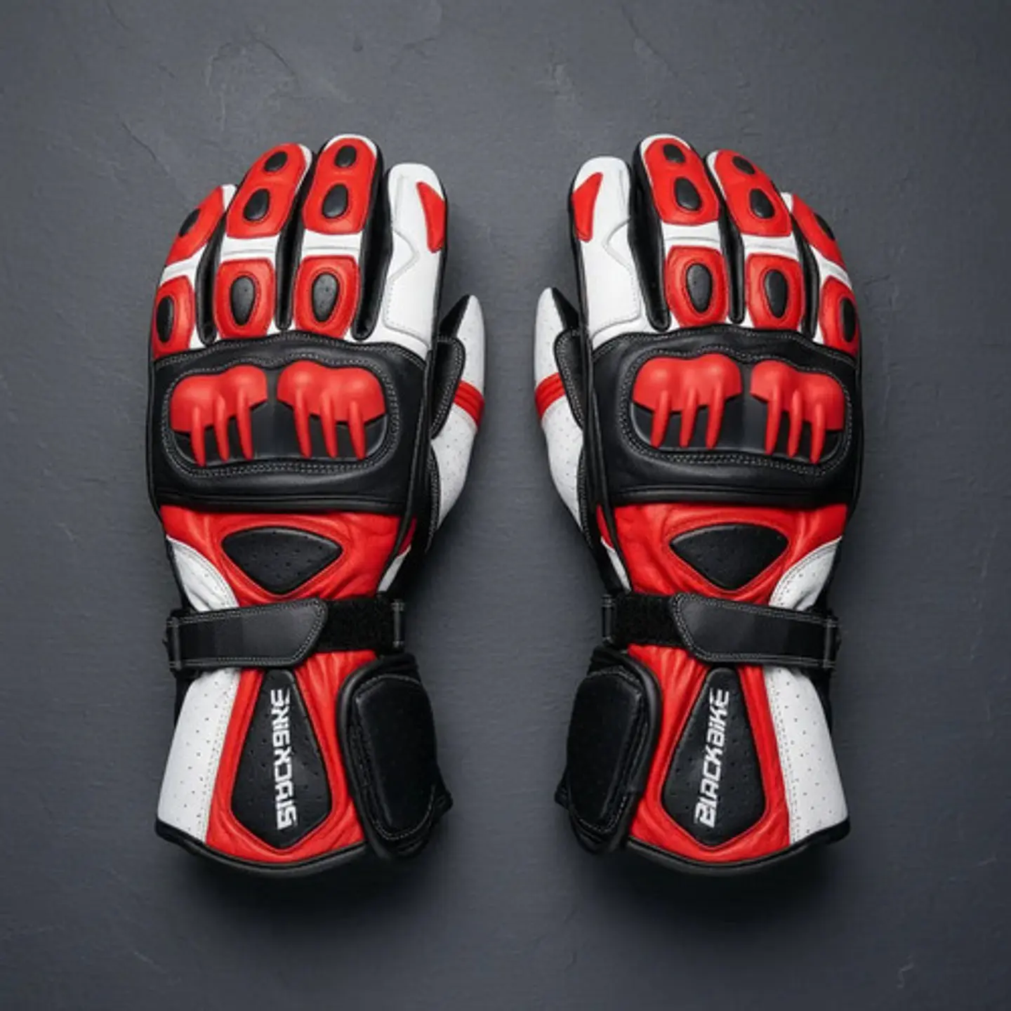 Guantes De Moto Black Bike Cuero Rojo 6