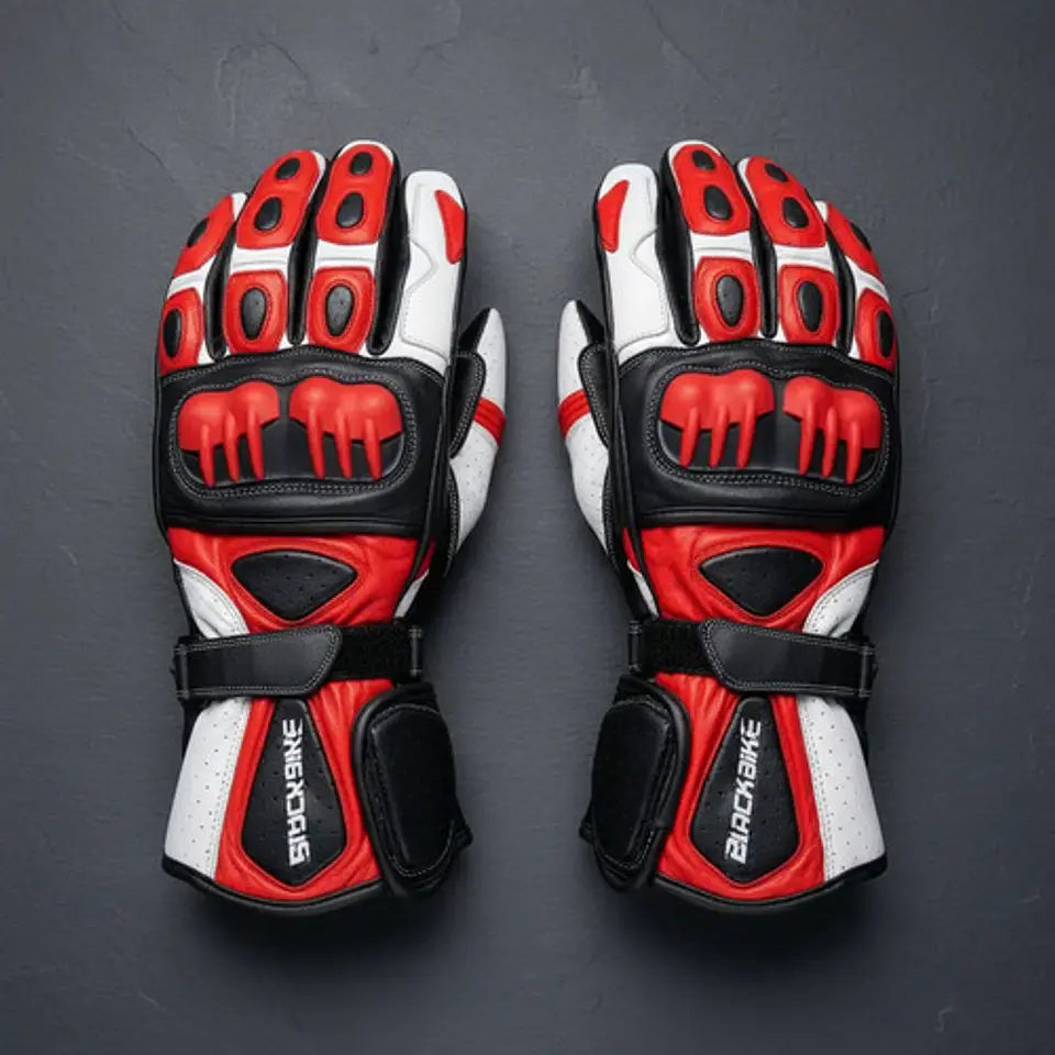 Guantes De Moto Black Bike Cuero Rojo 6