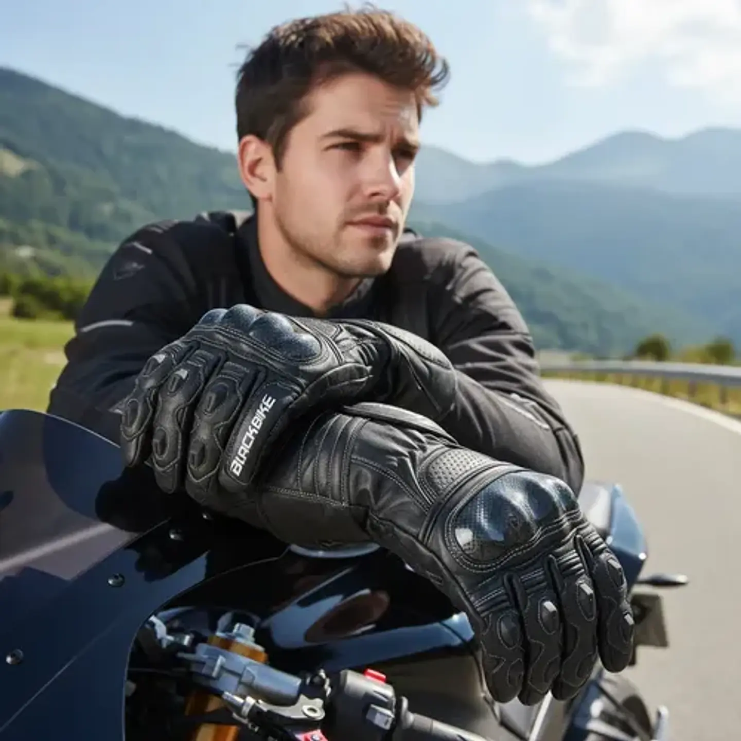 Guantes De Moto Black Bike Cuero Negro 3