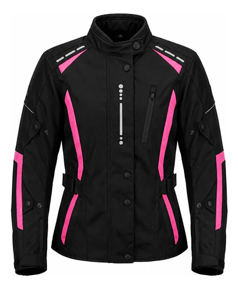 Chaqueta De Moto Black Bike Mujer Waterproof Negro Con Rosa