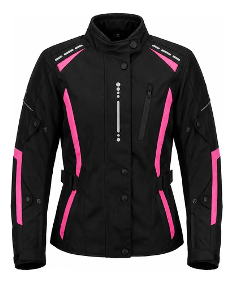 Chaqueta De Moto Black Bike Mujer Waterproof Negro Con Rosa 1
