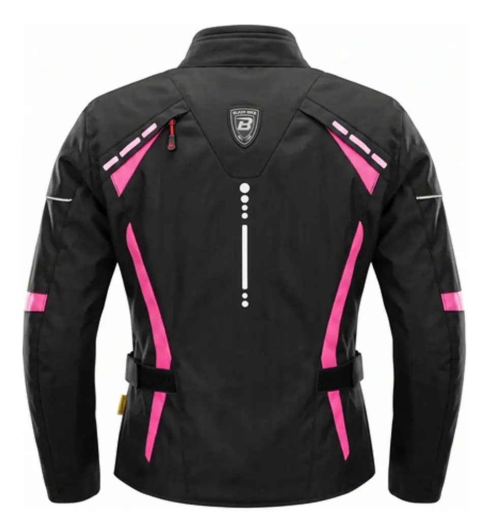Chaqueta De Moto Black Bike Mujer Waterproof Negro Con Rosa 3