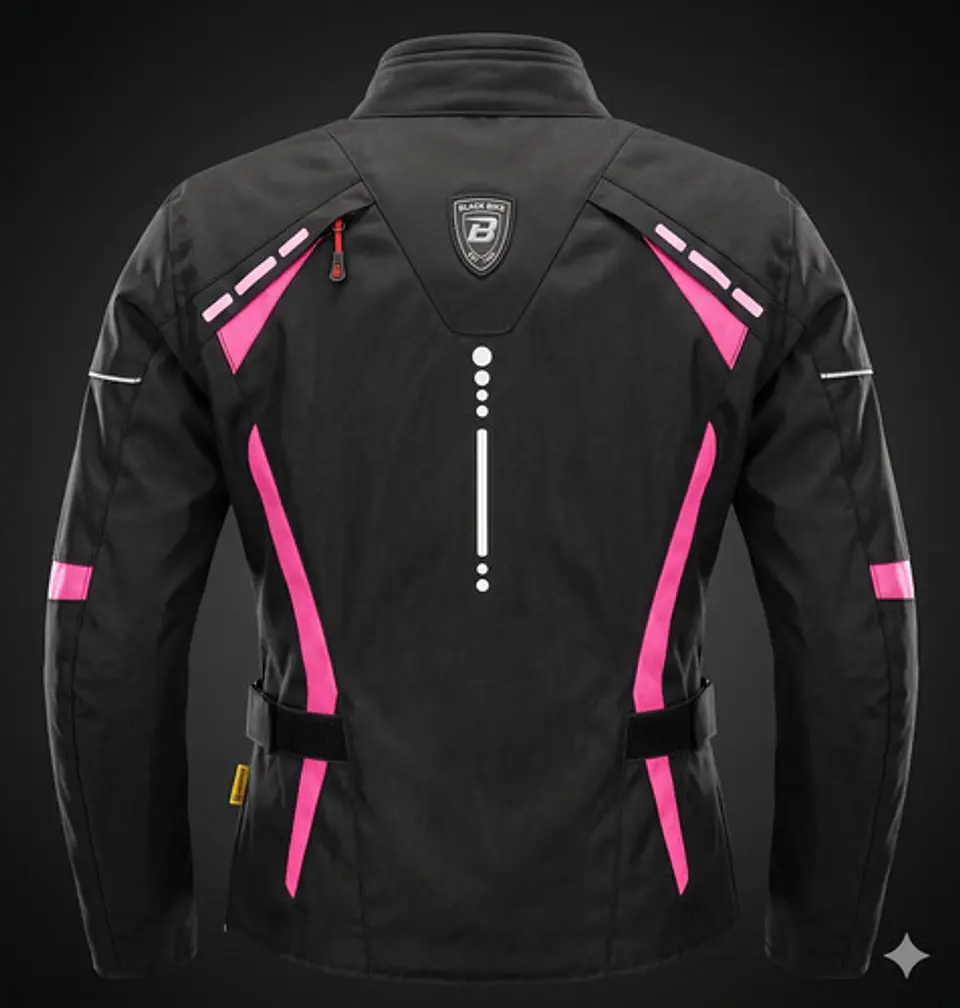 Chaqueta De Moto Black Bike Mujer Waterproof Negro Con Rosa 8