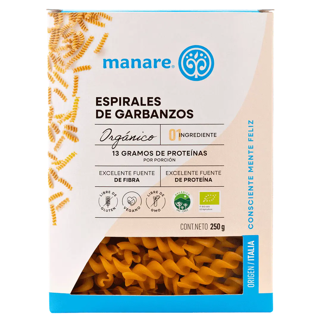 Pasta en Espiral de Garbanzo 250g Manare 1