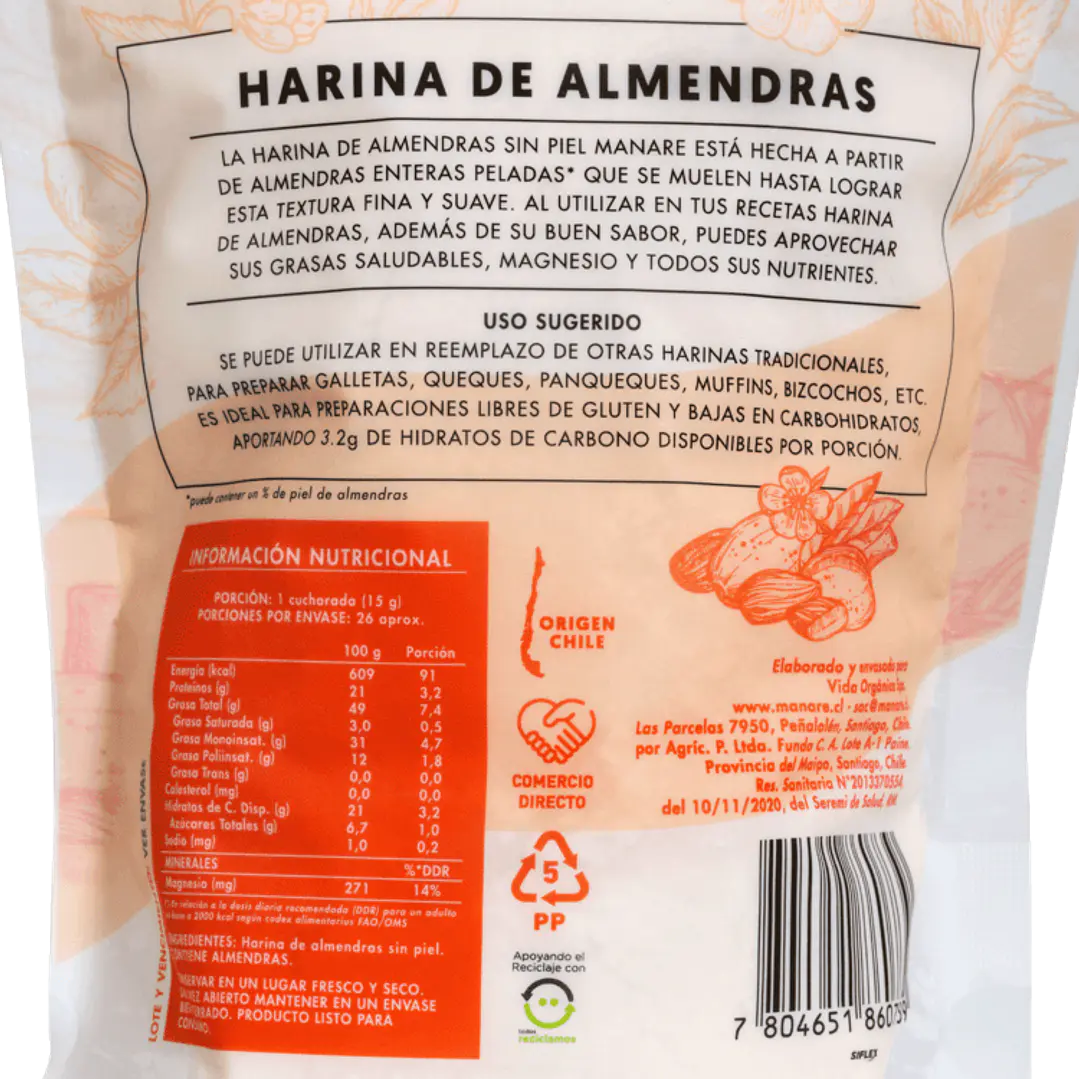 Harina Almendras sin piel 400g manare 2