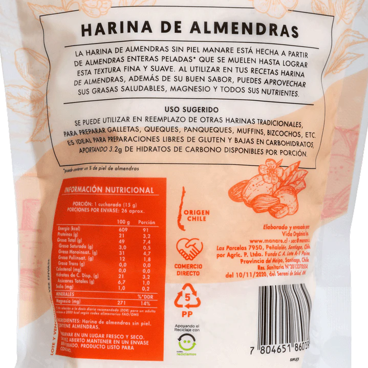Harina Almendras sin piel 400g manare 2