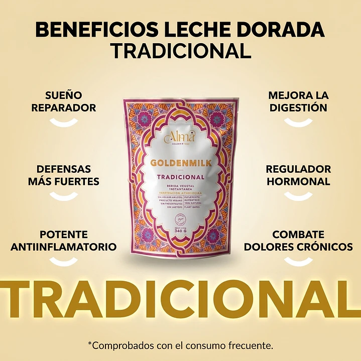 GOLDEN MILK TRADICIONAL CON CÚRCUMA - Leche Dorada instantánea en polvo (80g) 1