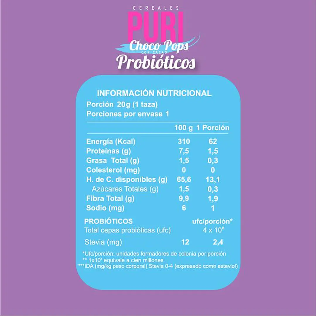 Puri cereales choco pops con probióticos 20gr 2