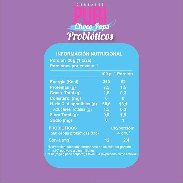 Puri cereales choco pops con probióticos 20gr 2