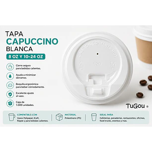 Tapa Capuccino Blanca para Vasos 8 y 10/24 oz