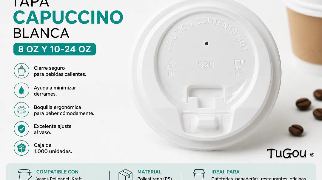 Tapa Capuccino Blanca para Vasos 8 y 10/24 oz 1